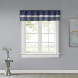 Madison Park Amherst Polyoni Pintuck Window Valance is a simple way to add style to your room. This window valance features a modern striped design in deep hues of navy