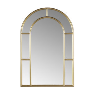 Regina Arch-Shaped Wall Mirror in gold is a luxurious addition to Martha Stewart's Lily Pond collection. Inspired by old distillery windows