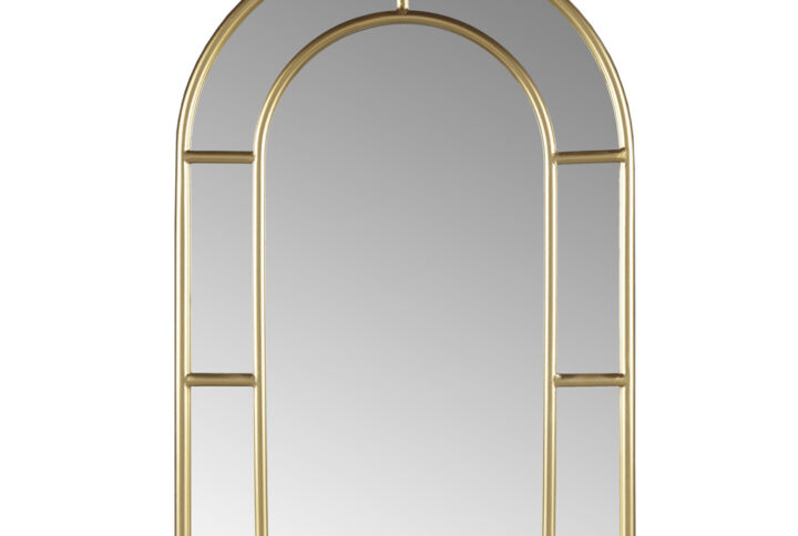 Regina Arch-Shaped Wall Mirror in gold is a luxurious addition to Martha Stewart's Lily Pond collection. Inspired by old distillery windows