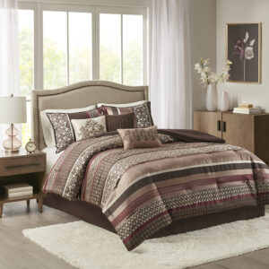 Update your bedroom with the Princeton comforter set. Princeton creates character with intricate geometric and damask prints in a mix of brown