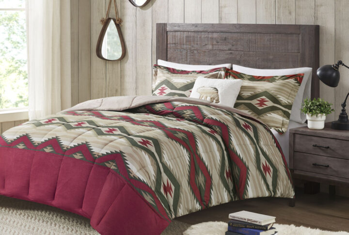 This comforter set features a southwest-inspired design