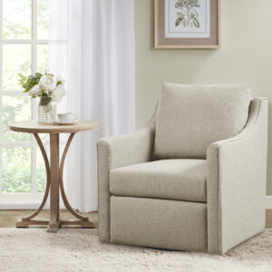 The Christian swivel armchair is part of Bedford collection by Martha Stewart. The chair has a 360 degree swivel and a classic structured look