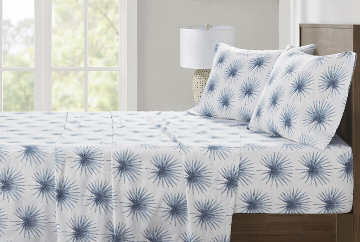 Sleep in year-round breathable comfort with these printed cotton percale sheet set. This ultra-soft feel sheet set is moisture absorbent and features printed designs