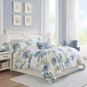 Awake in paradise with the Harbor House Lorelai 5 Piece Duvet Cover Set. Showcased against a crisp white ground