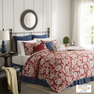 The Madison Park Lucy 9 Piece Cotton Twill Reversible Duvet Cover Set offers a cozy cottage update to your bedroom. This cotton twill duvet cover features a floral motif in a classic color scheme that flips to a complimentary striped pattern on the reverse. Two coordinating shams flaunt the same pattern as the duvet cover