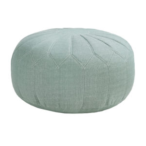 this round ottoman is soft to the touch and comfortable to sit on. Its distinctive stitching pattern and vibrant color adds style to any room. No assembly required.