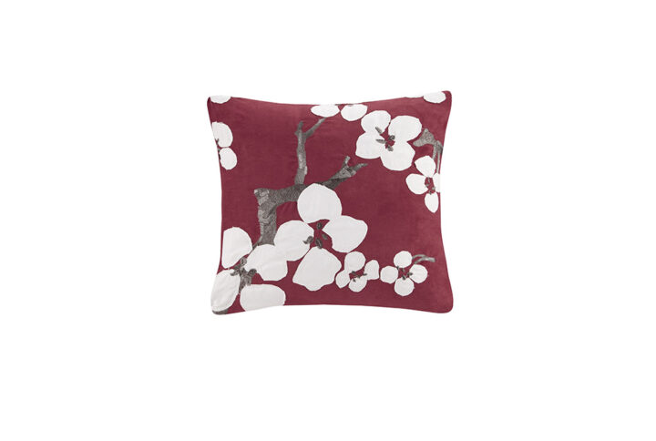 Create an oasis out of your space with the Natori Cherry Blossom Bedding Collection. This elegant square decorative pillow features a polyester microsuede ground with cherry blossom applique design to match beautifully back to the collection. Dry clean for best care