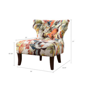 for a chic contemporary look. Solid wood legs complement the upholstery and provide a sturdy base. Place this accent chair in your living room to brighten your decor with an eye-catching modern flair. Leg assembly required.