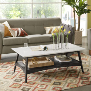 Add the bold Madison Park Parker Coffee Table to your living space. This all wooden mid-century inspired coffee table will go nicely with your living room decor. It features a Off-white finish table top composed from manufactured wood