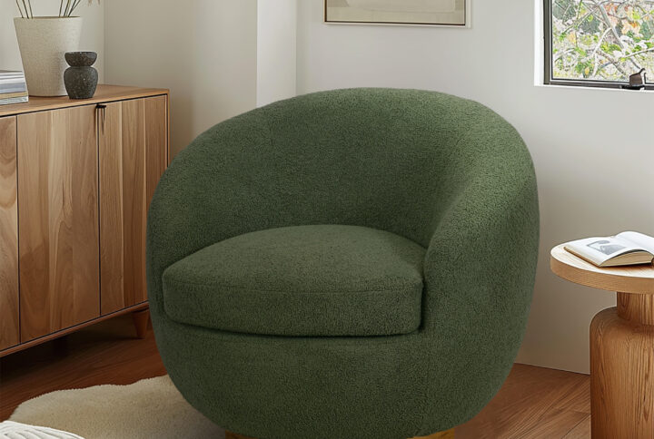 Discover the luxurious comfort of the INK+IVY Jessel Swivel Sherpa Chair. This chic piece features a stylish barrel back design upholstered in soft shearling fabric