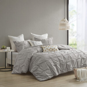 Elevate your bedroom with the INK+IVY Masie 3 Piece Elastic Embroidered Cotton Comforter Set. This solid cotton comforter features elastic and embroidered details on the face to create a tufted-inspired design with a modern flair. Hidden bartacking in the comforter secures the filling and creates a clean duvet-like finish. The 2 matching shams handsomely pair with the cotton comforter to complete this modern and sophisticated comforter set. This cotton bedding set uses an antimicrobial treatment that provides built-in freshness protection