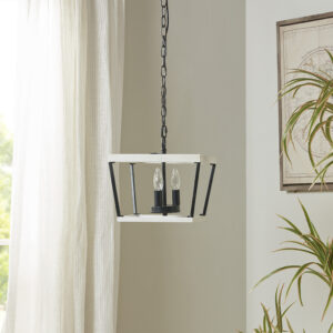 Brighten your home with the illuminating and modern styling of the INK+IVY Adele Farmhouse Metal Pendant. This single pendant imitates a grain of wood frame with black metal accents and 3 lights in the center to create a farmhouse-inspired look. A black ring chain accent hangs 50.5-inches down from the ceiling fixture and adds a unique touch to this ceiling light. Hang this single