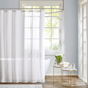 Add a casual update to your bathroom with our Madison Park Anna sheer shower curtain. A striped texture within this shower curtain provides the perfect backdrop for the soft white hue