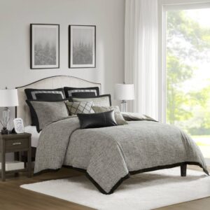 Transform your bedroom into a luxurious sanctuary with the Madison Park Signature Reed 9 Piece King Comforter Set. Crafted from premium polyester chenille jacquard