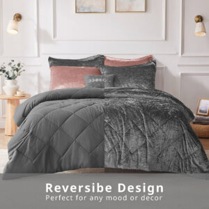 grey duvet cover features a quilted diamond top that adds dimension to the glamorous look. Matching shams (1 for Twin Sizes) coordinate with the velvet duvet cover