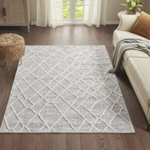 Bring a soft and contemporary update to your home with our Madison Park Ashley Terni Pebble Gray Indoor Area Rug. This area rug features a machine woven pebble geo pattern in a gray and cream palette for a fresh modern look