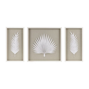 Refresh your space with the coastal elegance of the Madison Park Sabal Framed Rice Paper Palm Leaves 3-piece Shadowbox Wall Decor Set. Each shadow box features a handmade