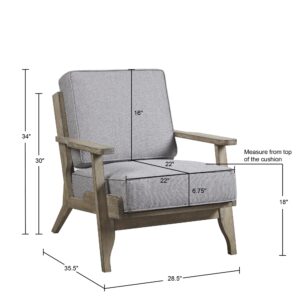 creating a chic farmhouse-inspired look. A grey finish on wooden track arms and solid wood frame complement the upholstery to complete to the design. The removable cushion is non-reversible. Assembly required and tools are included.