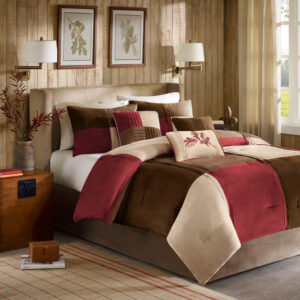 The Jackson Blocks collection combines a casual look with pure comfort. The densely filled comforter and matching shams are made from pieced microsuede that comes together at each seam with pintucking details for added dimension. The large blocks of color bring warmth to the look of the set with deep red