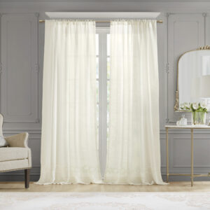 This soft and lightweight curtain has a linen-like feel to the touch and adds grace and charm to your home environment. The premium semi-sheer fabrication provides privacy while letting in lots of light and fresh air. The link pattern beautifully embroidered on the bottom elevates the texture and creates a subtle style to decorate your room in a classic and elegant way.