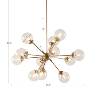 our Paige 12-Light Chandelier with Oversized Globe Bulbs adds intrigue to any space. This metal and glass chandelier features a one-of-a-kind look