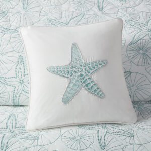 Bring the ocean into your home with the Harbor House Maya Bay Collection. This 100% cotton square pillow features a white ground and embroidery on the face creating a seashell that pops off the pillow and is the perfect addition to the Maya Bay bedding set that is sold separately. This item is also OEKO-TEX certified