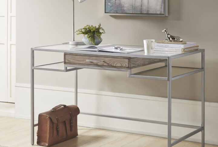 Complete Your Home Office With The Contemporary Style Of The Madison Park Adela Writing Desk. Flaunting A Silver Metal Finish