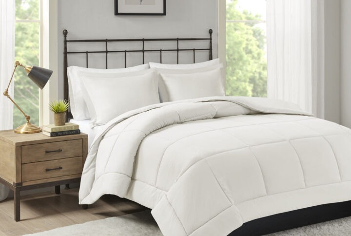 Update your space with the natural style of Madison Park’s Sarasota Microcell Down Alternative Comforter Mini Set. This microcell comforter is extremely soft and presents a simple design for a casual update. Matching shams complete the bedding set. The down alternative filling provides extra warmth and comfort