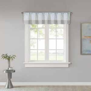 Amherst's modern color block design is a simple way to add style to any room. This window valance features color block stripes in soft hues of aqua