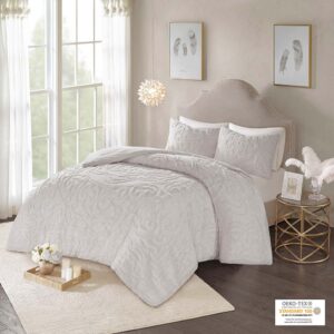 The Madison Park Laetitia Tufted Cotton Chenille Medallion Comforter Set provides an alluring shabby chic update to your bedroom. This globally inspired comforter features a 100% cotton face and reverse with a tufted chenille medallion centered on top of the bed. The 2 matching shams (1 in Twin/Twin XL) coordinate with the cotton comforter to complete the boho look. Perfect for all season use