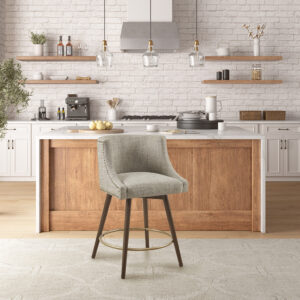 Elevate your dining space with the Madison Park Mateo Swivel Counter Stool. This swivel counter stool is upholstered in a beige tweed fabric and features a low back