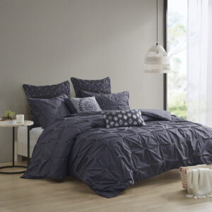 Elevate your bedroom with the INK+IVY Masie 3 Piece Elastic Embroidered Cotton Comforter Set. This solid cotton comforter features elastic and embroidered details on the face to create a tufted-inspired design with a modern flair. Hidden bartacking in the comforter secures the filling and creates a clean duvet-like finish. The 2 matching shams handsomely pair with the cotton comforter to complete this modern and sophisticated comforter set. This cotton bedding set uses an antimicrobial treatment that provides built-in freshness protection