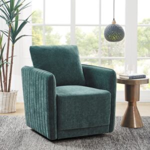 Invigorate your living room with the glamorous style of the Madison Park Kaley swivel accent chair. Upholstered in a soft green polyester blend fabric