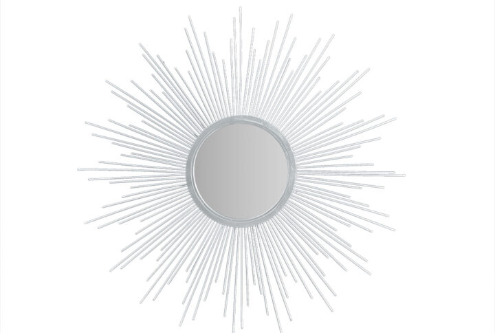 Add a modern and glamorous touch to your space with our Madison Park Sunburst Mirror. A stylized iron frame is featured in a sphere design creating beautiful dimension