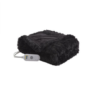 this shaggy faux fur heated throw is great for bundling up in on those cold nights.