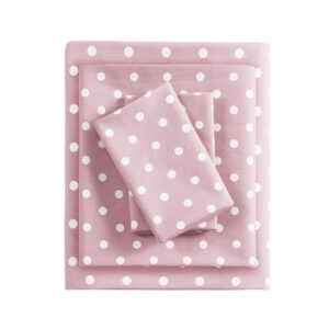 this cotton sheet set showcases a polka dot print for a fun and casual look. These sheets are also OEKO-TEX certified