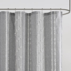 while the chambray base fabric provides a natural look and feel. Machine washable for easy care; this shower curtain is also OEKO-TEX certified meaning it does not contain any harmful substances or chemicals