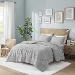 Transform your bedroom with the elegant style of Madison Park’s Arya Embroidered Medallion Faux Fur Ultra Plush Comforter Mini Set. The rich grey comforter and matching sham feature an embroidered medallion design on the ultra-soft plush fabric. Machine washable for easy care