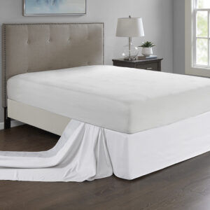 Give your bed the perfect finish with the Madison Park Simple Fit Wrap-Around Adjustable Bed Skirt. The solid white bed skirt features a hidden fabric band with a non-skid backing to keep it in place. Simply tuck and fold the bed skirt along the edge of the box spring to find the proper fit for your bed