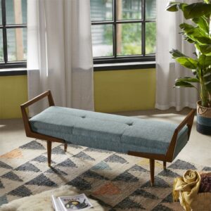 The INK&IVY Boomerang Bench makes an alluring addition to any living room or bedroom. Made with a solid wood frame and high-density foam filling