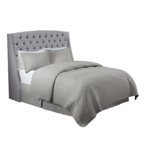 this king size showcases rich button tufts and a polished silver nail head trim. A wood frame and metal legs in a black finish provide exceptional support and sturdiness. The lavish grey color of this upholstered headboard offers a stylish update for any bedroom decor. Assembly is required. Hardware (pack B) included to attach headboard to standard bed frame.