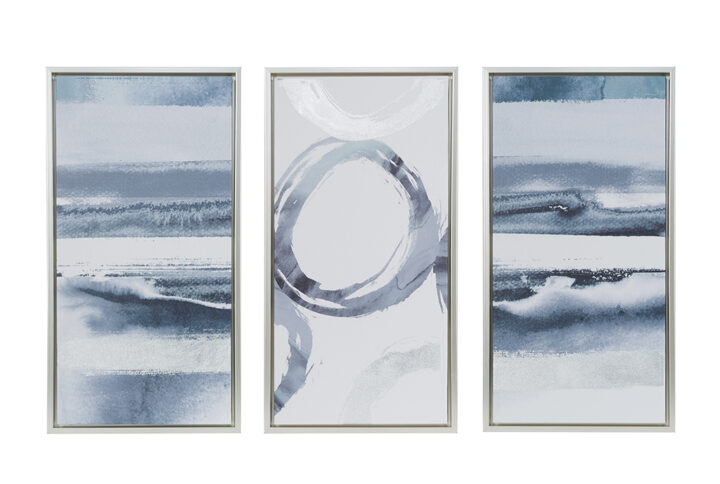 Update your space with the modern flair of our Madison Park Grey Surrounding Silver Foil Abstract 3-piece Framed Canvas Wall Art Set by Artist Evangeline Taylor. This wall art set flaunts an abstract pattern in striking hues of grey