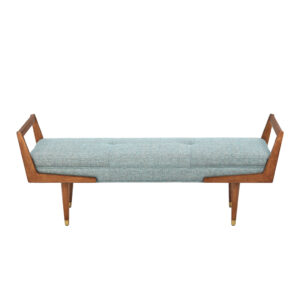 this padded bench offers long-lasting support and comfort. A pecan wood finish adds a warm touch