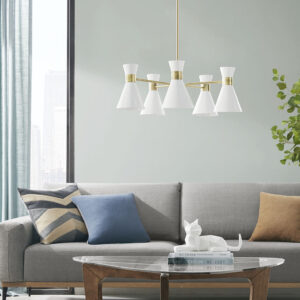 The INK+IVY Ezra 5-Light Metal Chandelier offers a unique and eye-catching mid-century update to your kitchen or dining room. Flaunting an antique brass finish