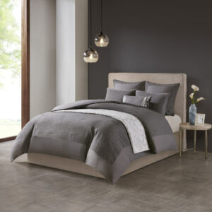 Express your unique style with yarn dyed textural appeal of the N Natori Hanae 3 Piece Comforter Set. The oversized and overfilled grey comforter flaunts a textured fabric that adds dimension to the top of the bed. Two matching shams feature a textured face with a solid reverse to pair beautifully with the comforter