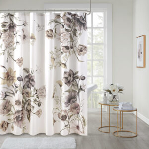 The Madison Park Cassandra Printed Cotton Shower Curtain offers a beautiful shabby chic update to any bathroom. Made from 100% cotton percale