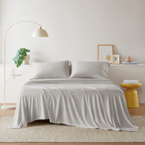 The all season jersey knit cotton blend sheet set is as comfortable as sleeping on your favorite tee. Unlike woven sheet set