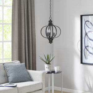 The Hampton Hill Nava 3-Light Metal Chandelier with Adjustable Chain offers a bold farmhouse update to your space. Made from metal with a matte black finish