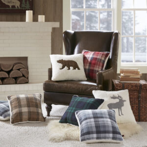 “Accent your home with the Woolrich Bear Square Berber Pillow. An applique brown bear on the face of this decorative pillow is surrounded by soft berber and reverses to a faux suede for a cozy look. The square pillow features a zipper closure that allows you to remove the cover. Filled piping on the edges creates a seamless look that adds charm and texture to your sofa or bed.”