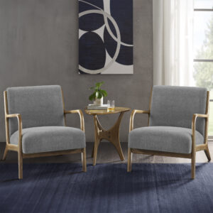 Sit back and relax in the comfort and mid-century style of the INK+IVY Novak Lounge Chair. This lounge chair features a soft upholstered seat and back. The upholstery is beautifully complemented by elm wood finish on the solid wood frame and round arms